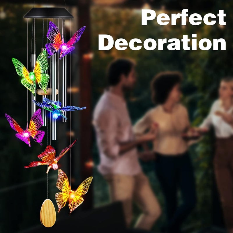 DesGully Butterfly Solar Wind Chimes with Aluminum Tubes - Color Changing Wind Chimes for Outside - Thanksgiving Gift - Image 2